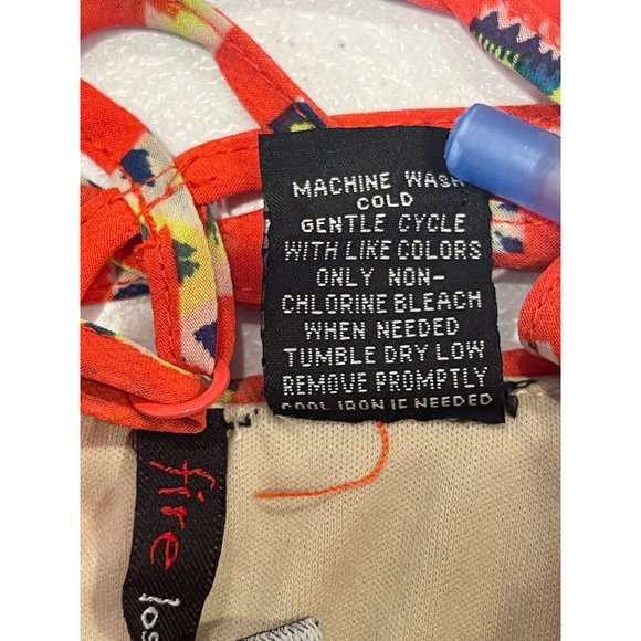 Fire Los Angeles Women Fit & Flare Dress FDW004804 Caged Back Geometric Orange M - Picture 9 of 9